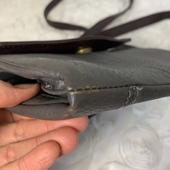 Tignanello Multi Compartment Small Crossbody Bag-Grey Leather/Brown Trim - Picture 11 of 11